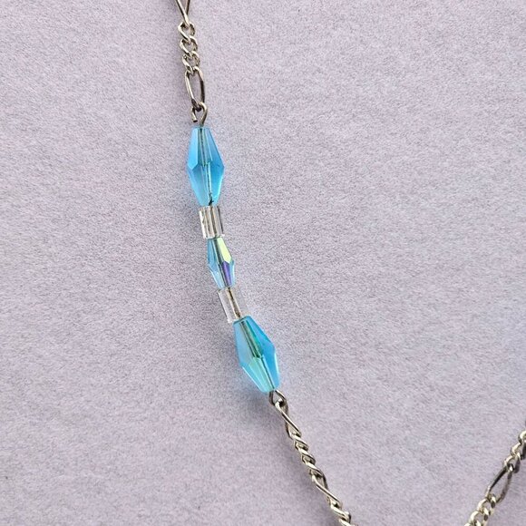 Blue Crystal Silver Tone Chain Necklace With Drop Pendant - Picture 3 of 6